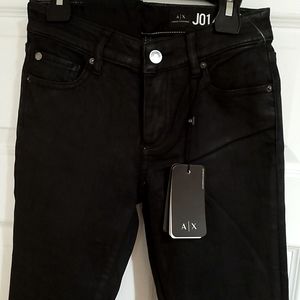 Armani Exchange J01 Super Skinny Black. Coated Jeans Pants Trousers